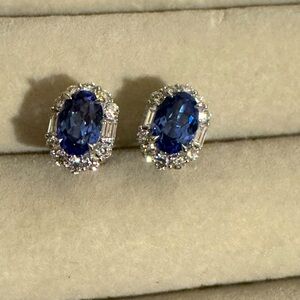 Platinum Blue  Sapphire diamonds  Halo Earrings